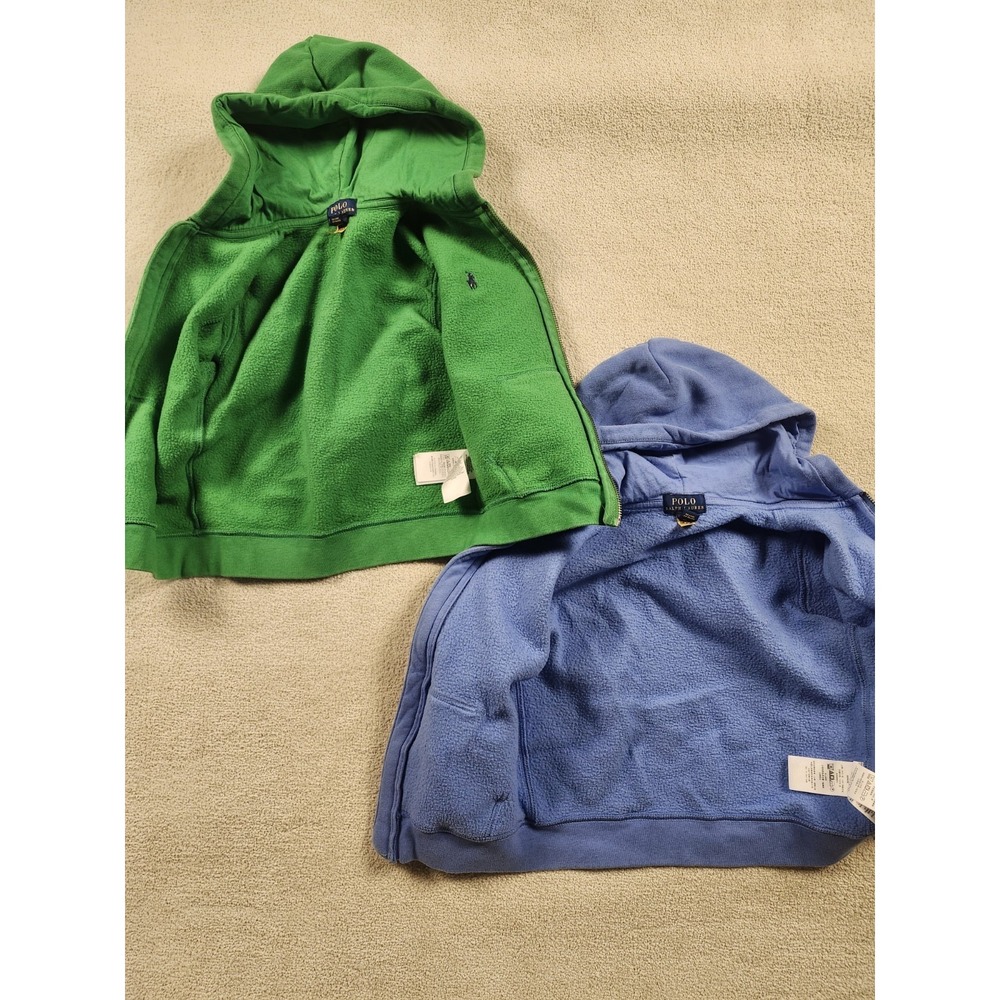 Polo Ralph Lauren Boys Sz 5 Full Zip Green Blue Hooded Jacket Blue Pony Classic - Picture 6 of 9